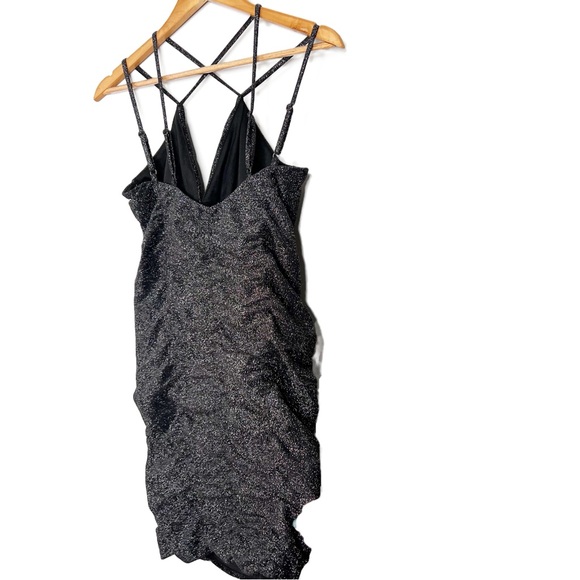 NWT Wild Fable Black Sparkle Ruched Bodycon Mini Dress Spaghetti Straps V Neck - Picture 10 of 16